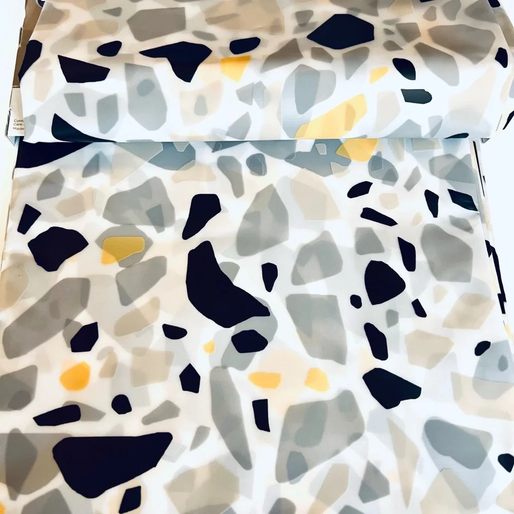 Gray Black Tan Mustard Yellow Mosaic Tiles Peva Shower Curtain Metal Grommets